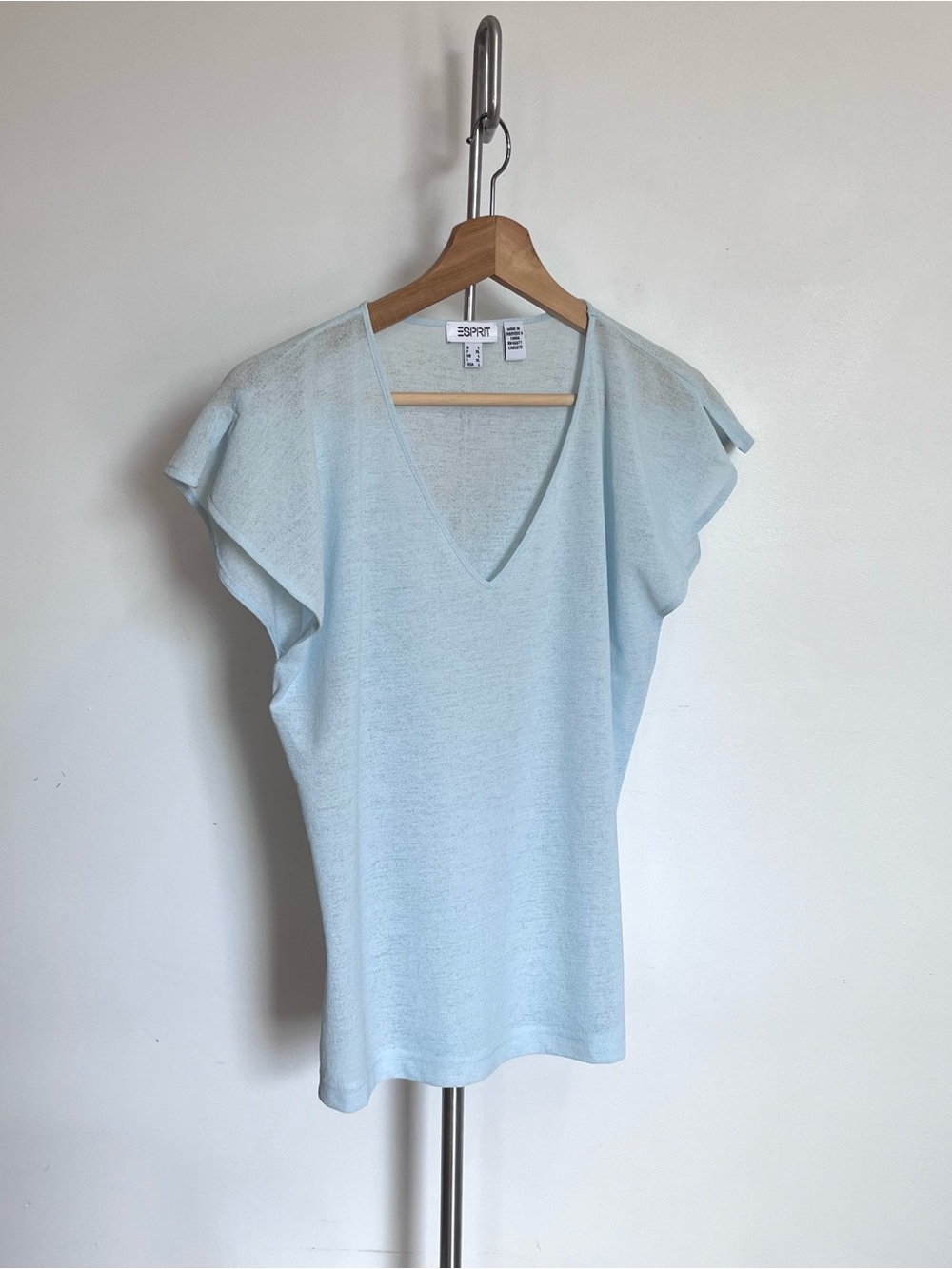 Esprit Pale Blue V-Neck Flutter Sleeve Top